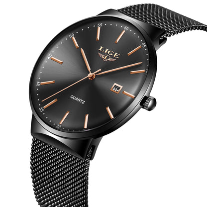 Montre Homme LIGE – Quartz Étanche 3ATM | Acier Inoxydable & Calendrier