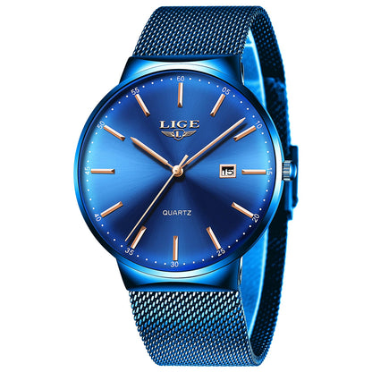 Montre Homme LIGE – Quartz Étanche 3ATM | Acier Inoxydable & Calendrier