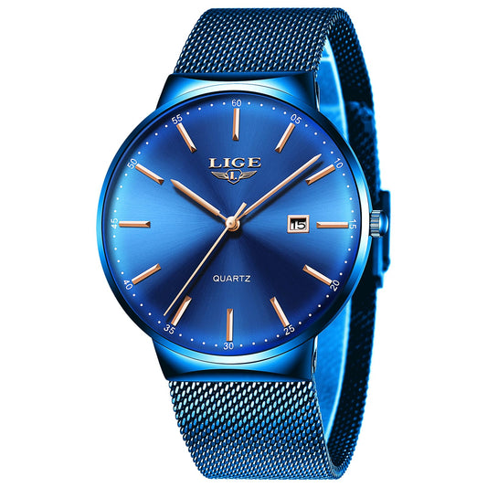 Montre Homme LIGE – Quartz Étanche 3ATM | Acier Inoxydable & Calendrier