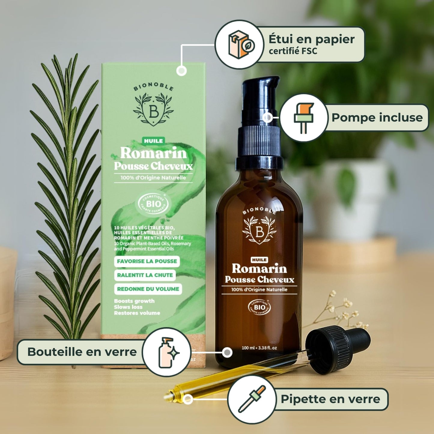 Huile de Ricin Bio – Pousse Cheveux, Cils & Barbe | 100ml Bionoble