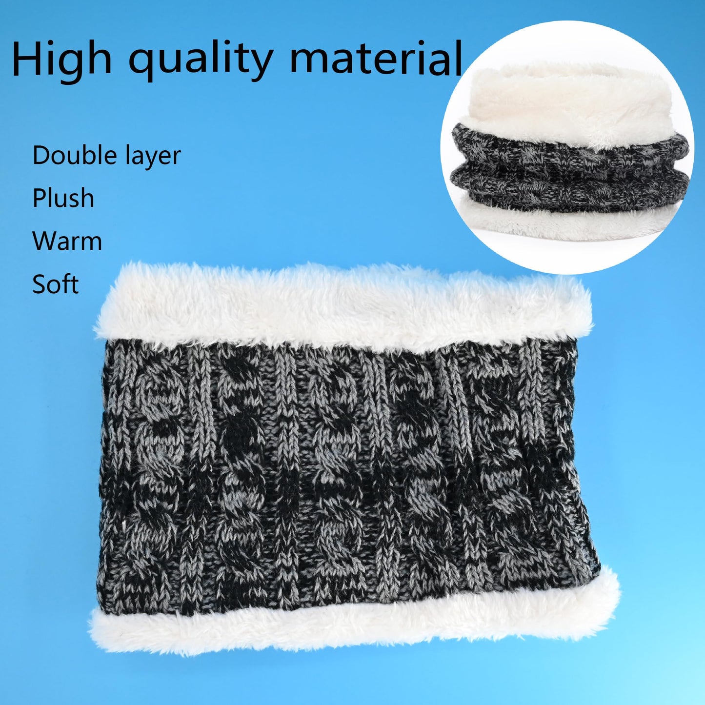 3 in 1 Winter Hat and Scarf Gloves Set, Knitted Warm Neck Warmer with Lining, Children's Winter Hat with Pompom, Winter Set for Girls and Boys 2-6 Years