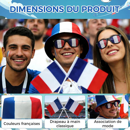 Kit Supporter France – Set 6 Pièces : 1 Bob + 2 Bracelets Drapeau Français Lunette