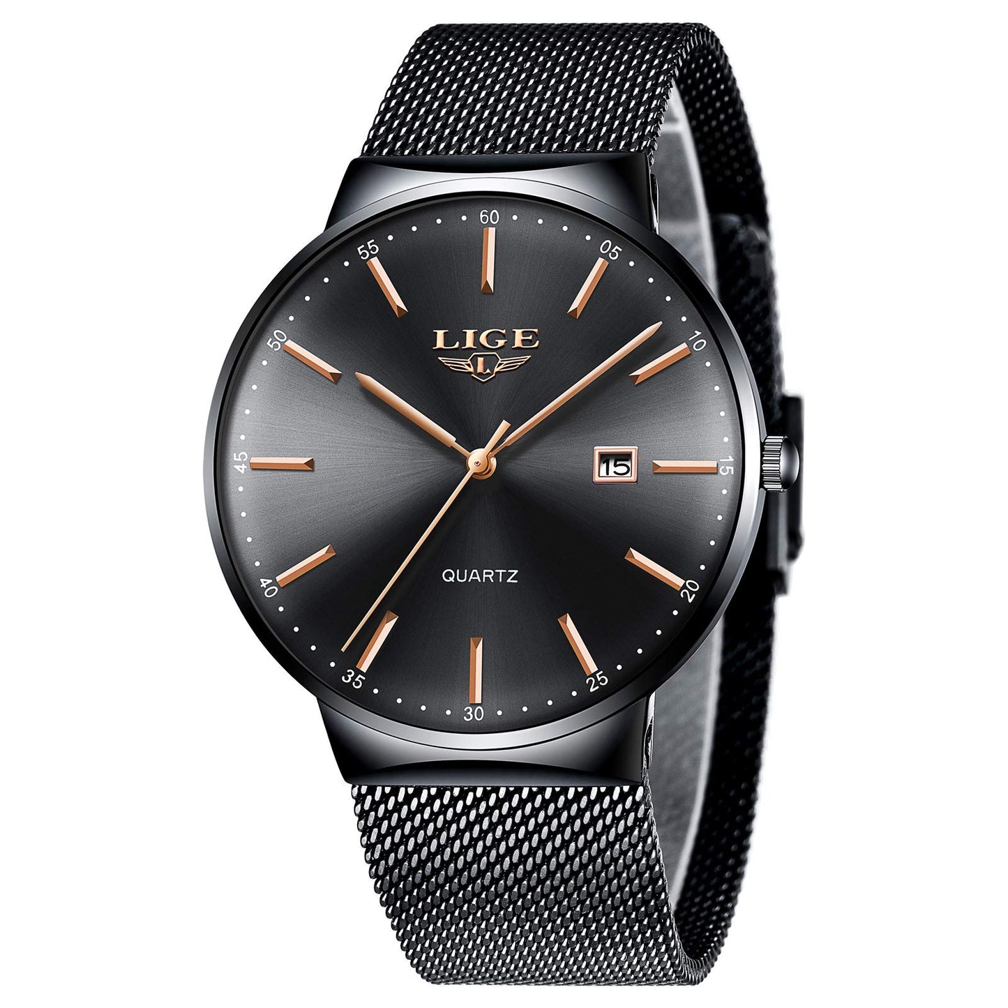 Montre Homme LIGE – Quartz Étanche 3ATM | Acier Inoxydable & Calendrier