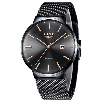 Montre Homme LIGE – Quartz Étanche 3ATM | Acier Inoxydable & Calendrier