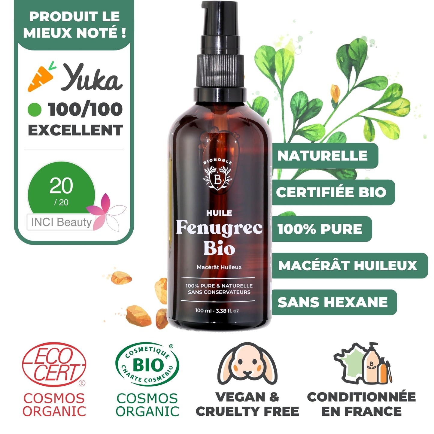 Huile de Ricin Bio – Pousse Cheveux, Cils & Barbe | 100ml Bionoble