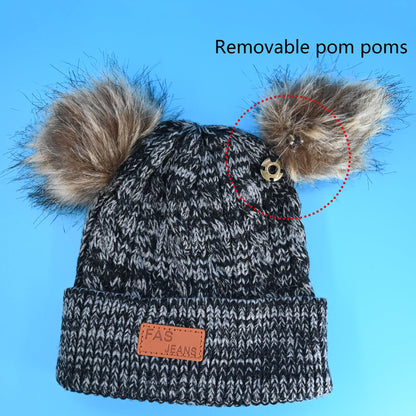 3 in 1 Winter Hat and Scarf Gloves Set, Knitted Warm Neck Warmer with Lining, Children's Winter Hat with Pompom, Winter Set for Girls and Boys 2-6 Years