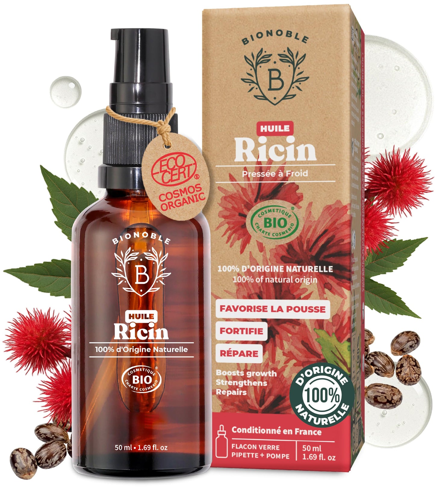 Huile de Ricin Bio – Pousse Cheveux, Cils & Barbe | 100ml Bionoble