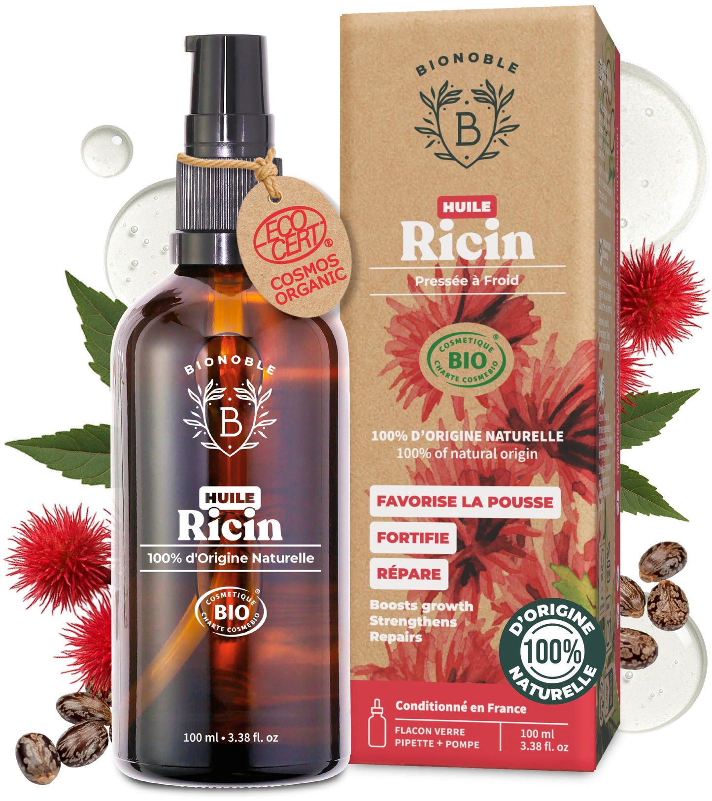 Huile de Ricin Bio – Pousse Cheveux, Cils & Barbe | 100ml Bionoble