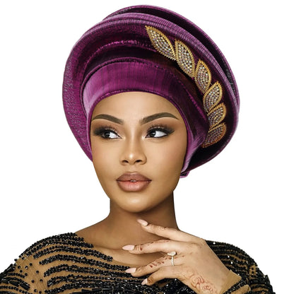 African Gele Turban – Leaves Diamond Headwrap 2026