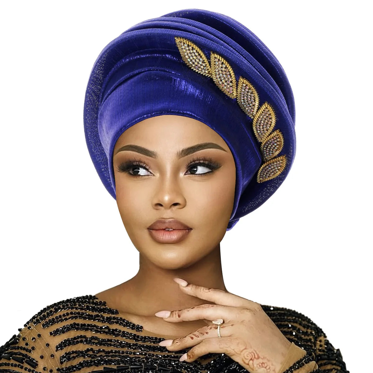 African Gele Turban – Leaves Diamond Headwrap 2026