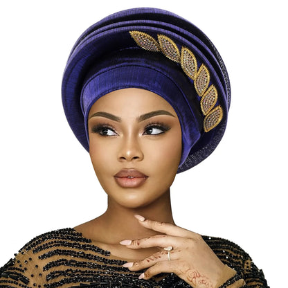 African Gele Turban – Leaves Diamond Headwrap 2026