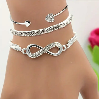 Bracelets Cœur Strass Vintage – Set 3 Pièces Ajustable Femme