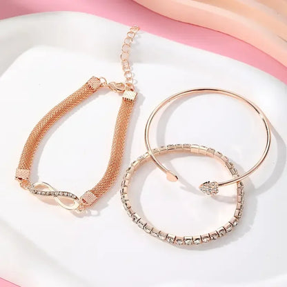 Bracelets Cœur Strass Vintage – Set 3 Pièces Ajustable Femme
