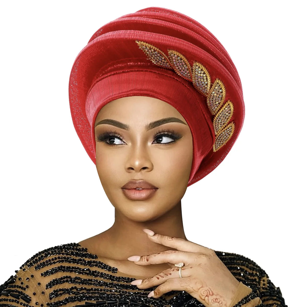 African Gele Turban – Leaves Diamond Headwrap 2026