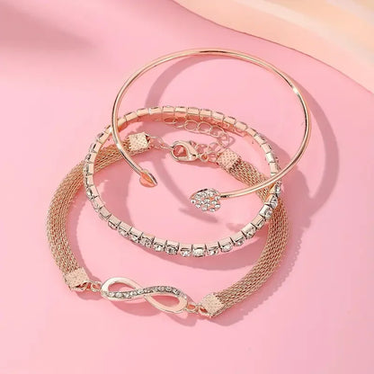 Bracelets Cœur Strass Vintage – Set 3 Pièces Ajustable Femme