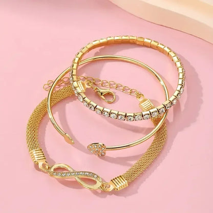 Bracelets Cœur Strass Vintage – Set 3 Pièces Ajustable Femme