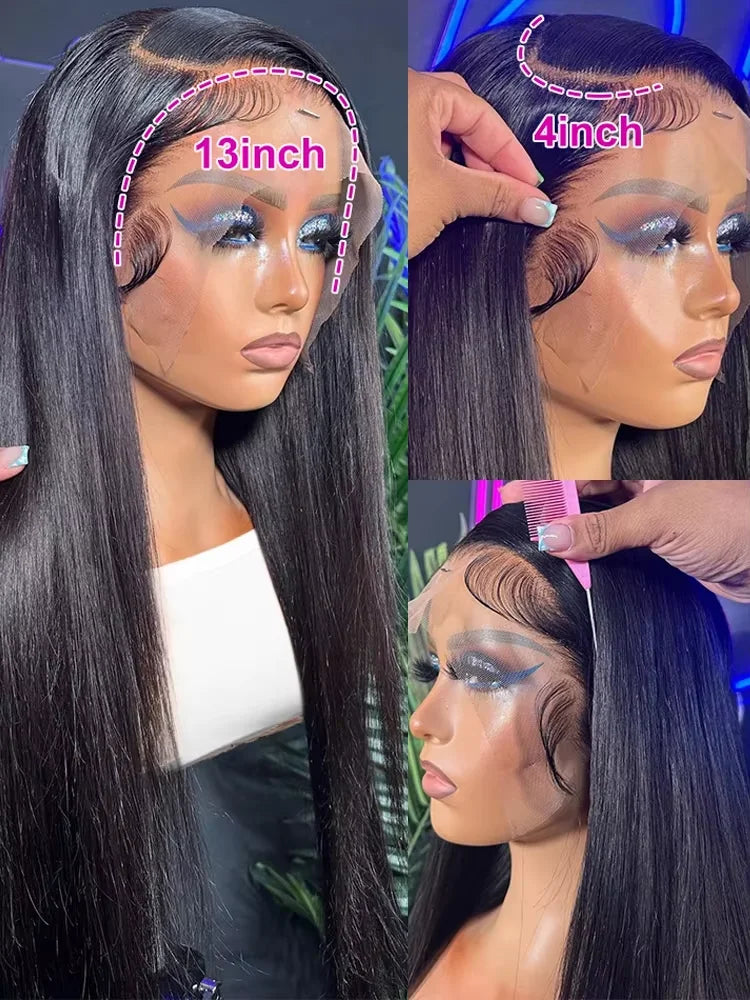 30 Inch Bone Straight HD Lace Front Wig – 220% Density Brazilian Human Hair, 13x4 / 13x6 Transparent Lace