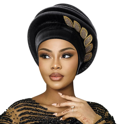 African Gele Turban – Leaves Diamond Headwrap 2026