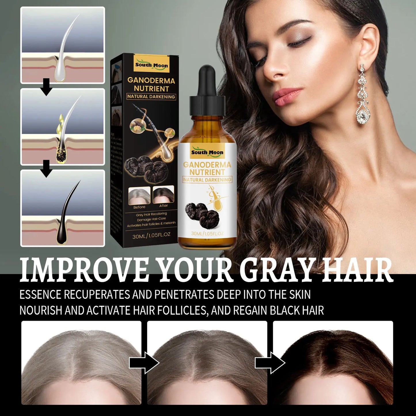 Sérum capillaire au Ganoderma – Soin du cuir chevelu – Texture liquide – Usage quotidien – 30 ml