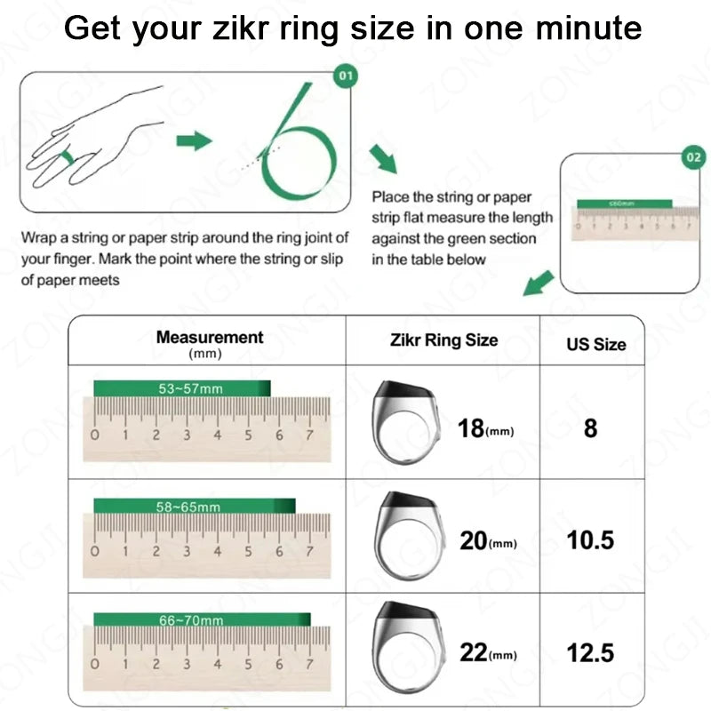 2026 Bague Zikr Intelligente – Tasbih Digital avec Vibration & Qibla