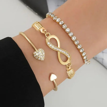 Bracelets Cœur Strass Vintage – Set 3 Pièces Ajustable Femme