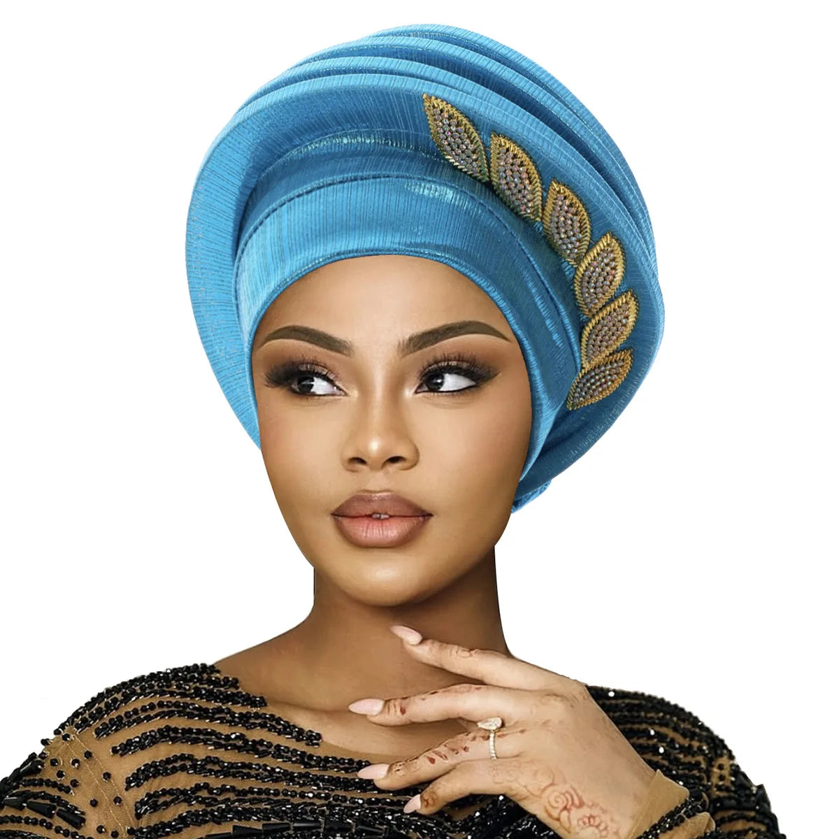 African Gele Turban – Leaves Diamond Headwrap 2026
