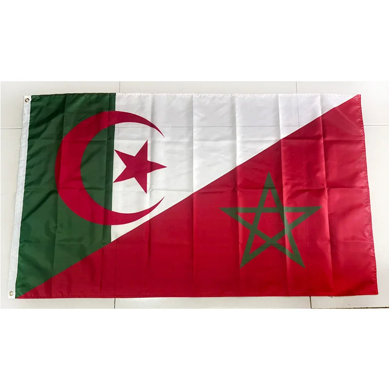 Drapeau décoratif Algérie & Maroc – Polyester imprimé – Usage intérieur & extérieur (60*90cm) 3ft*5ft (90*150cm) Size Christmas Decorations for Home Banner