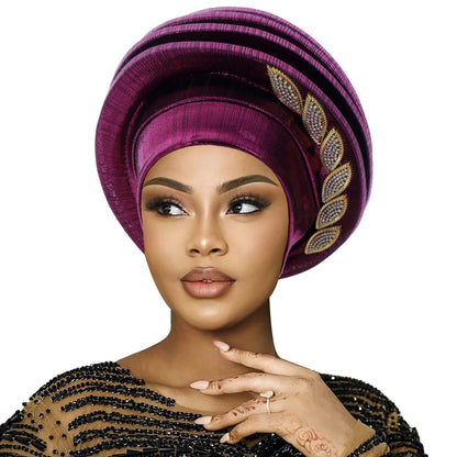 African Gele Turban – Leaves Diamond Headwrap 2026