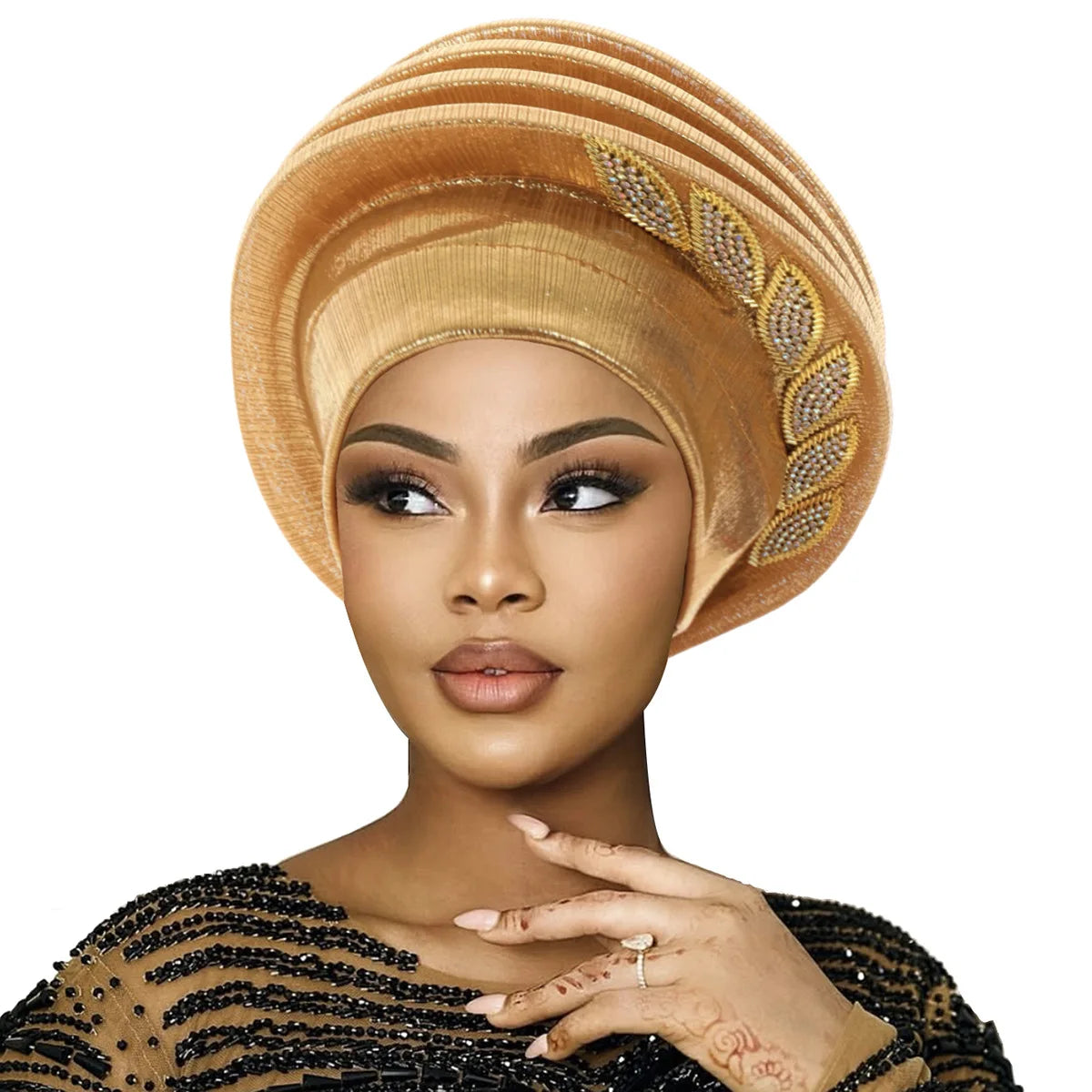 African Gele Turban – Leaves Diamond Headwrap 2026