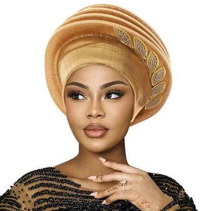 African Gele Turban – Leaves Diamond Headwrap 2026