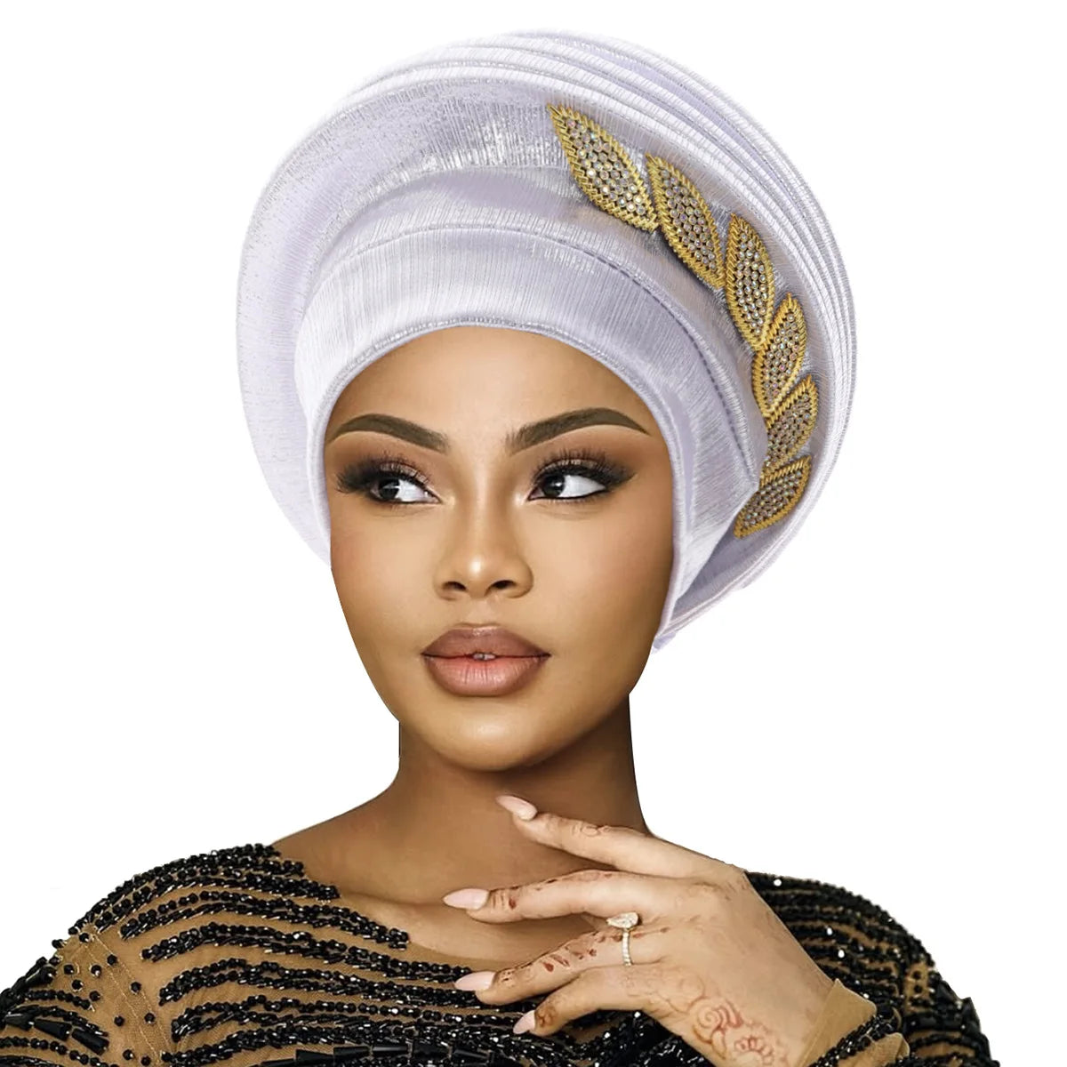 African Gele Turban – Leaves Diamond Headwrap 2026