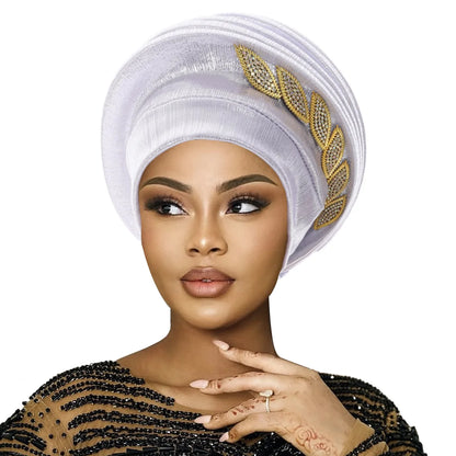 African Gele Turban – Leaves Diamond Headwrap 2026