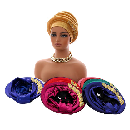 African Gele Turban – Leaves Diamond Headwrap 2026