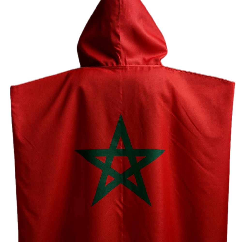 Drapeau Maroc 150x90 cm - Cape Drapeau Marocain 100% Polyester Avec Manches Intégrées - Body Flag 80g pour Rassemblements et Festivals